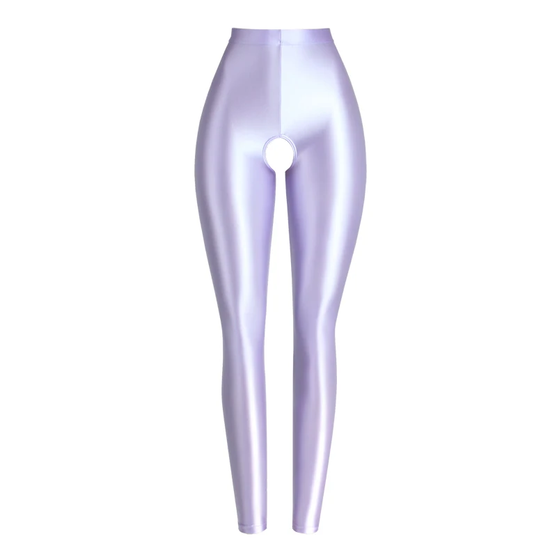 Sexy Satin oil glossy tights pants Leggings high waist shiny pants Ninth pants shiny yoga sport Open crotch glossy sweatpants