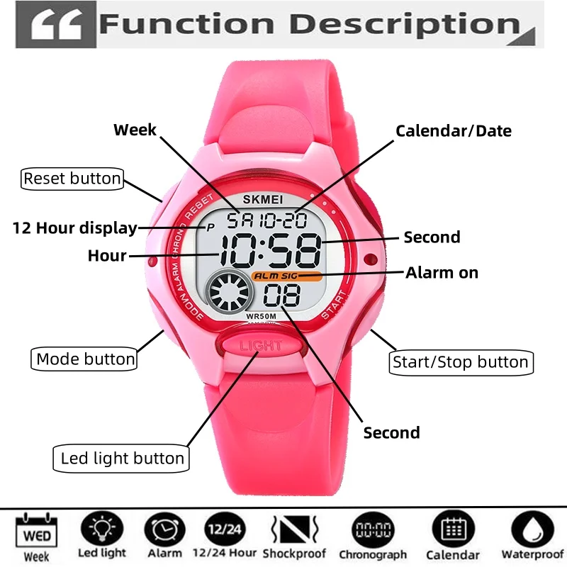 Skmei Student Digital Sport\'s Watches Fashion TPU Strap Waterproof Alarm Clock Kids Boy Girl Colorful Led Chronograph Time