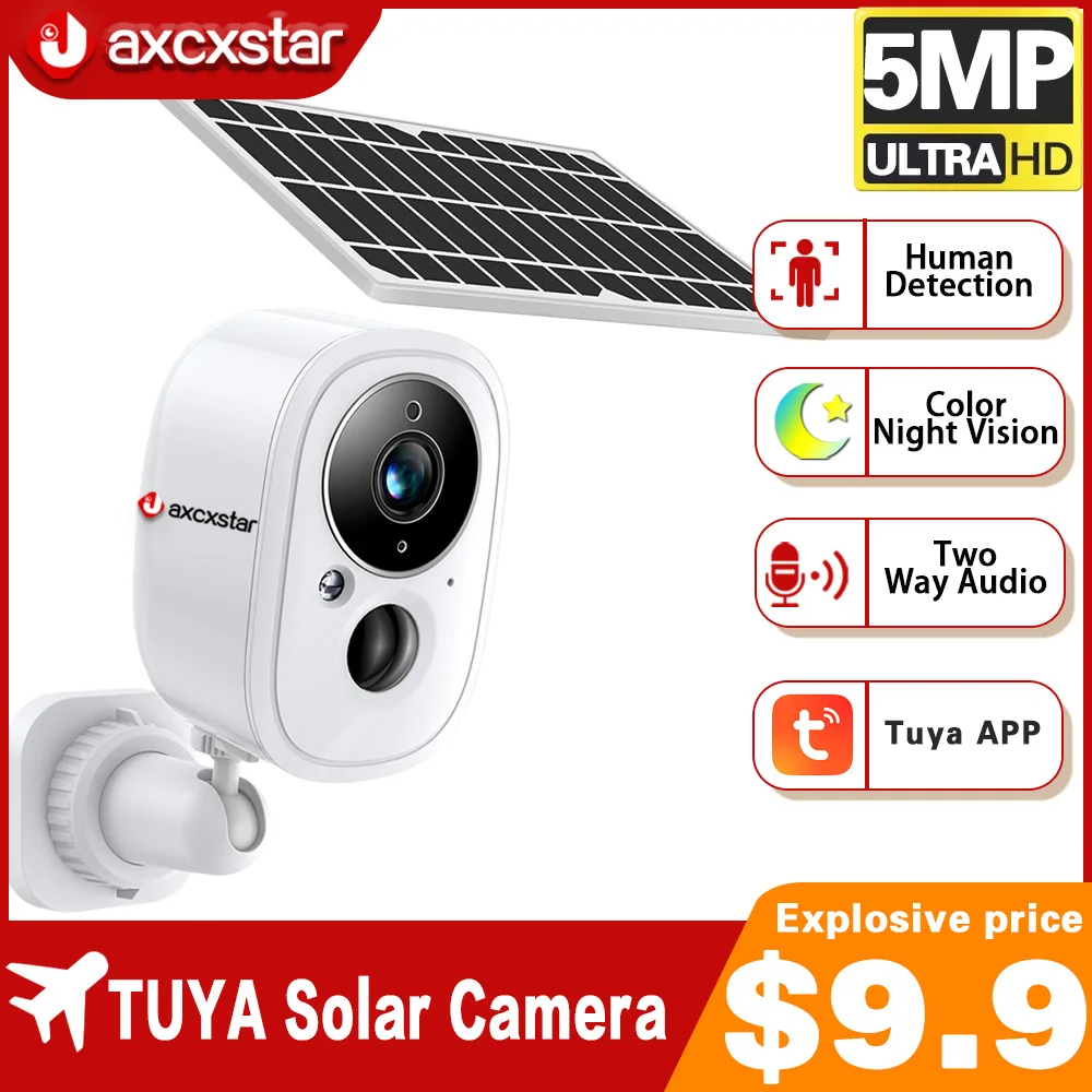 

5MP HD Wireless Outdoor Wifi Home Solar PTZ Camera CCTV Solar Panel Recharge Li-Batteries Surveillance Cam Works With Tuya APP