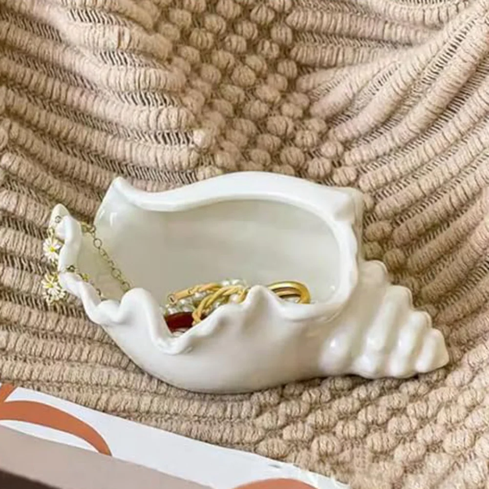KSOL Conch Shell Tea Light Candle Holder, Shell Jewelry Dish, Ocean Beach Theme Ceramic White Shell Jewelry Tray
