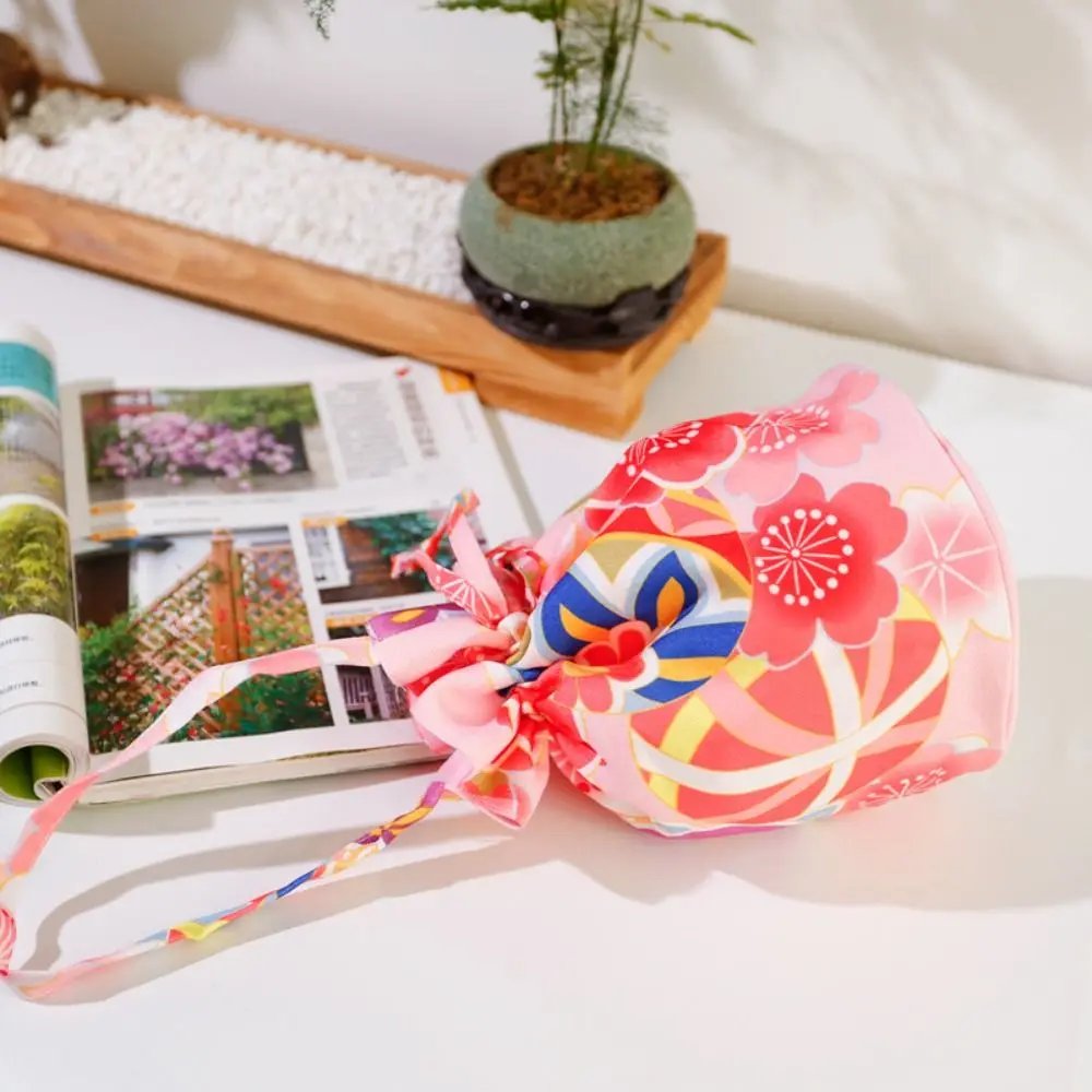 Canvas Bag Printing Drawstring Bag Japanese Style Small Pouch Cloth Sundries Storage Bag Hanfu Wrist Bag Coin Purse Bucket Bag