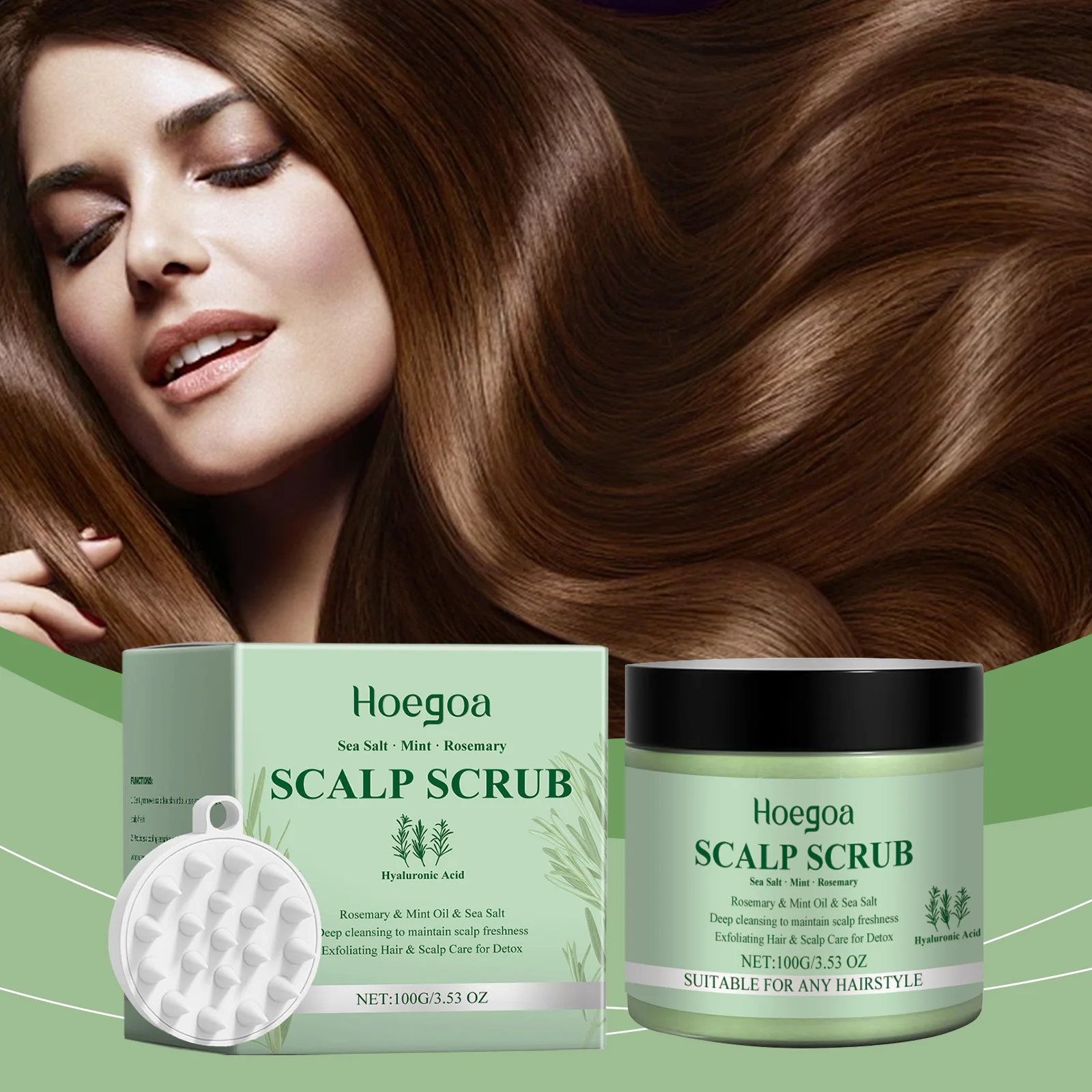 

Rosemary Scalp Scrub With Silicone Scalp Massager Deep Cleaning Control Sebum Secretion Relieve Itching Dandruff Removal Shampoo