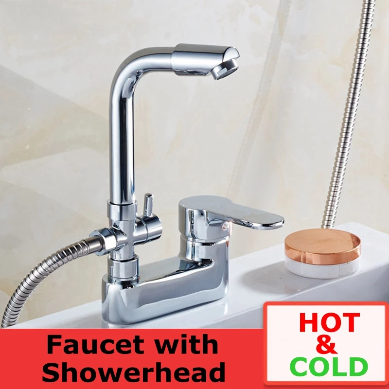 Chrome Basin Shower Faucet with Showerhead Multifunctional Bathroom Mixer Valve Basin Faucets Hot Cold Mixer Valve