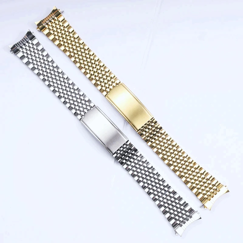 Curved End Watchband for Omega Seamaster Speedmaster DeVille Men's Stainless Steel Watch Strap 18mm 19mm 20mm Thin Bracelet Belt