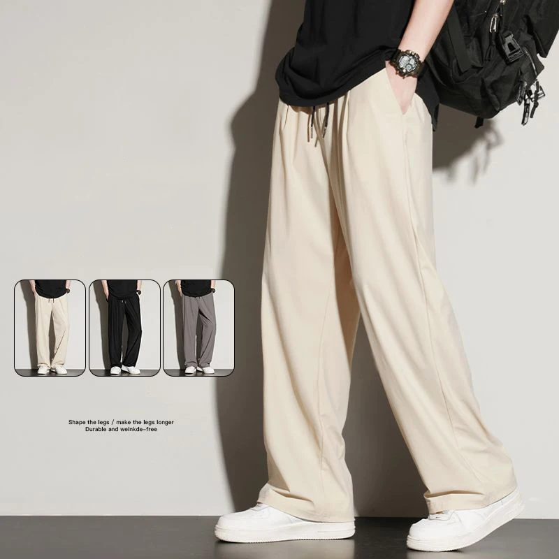 

Men Thin Plus Size Quick Drying Sweatpants Fashion Male Summer Breathable Ice Silk Pants Daily Versatile Apricot Casual Trousers