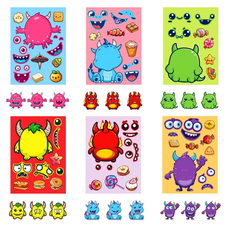 Autocollants décoratifs Graffiti créatifs, 6 pièces, personnalité de dessin animé, petit monstre, bricolage, changement de visage