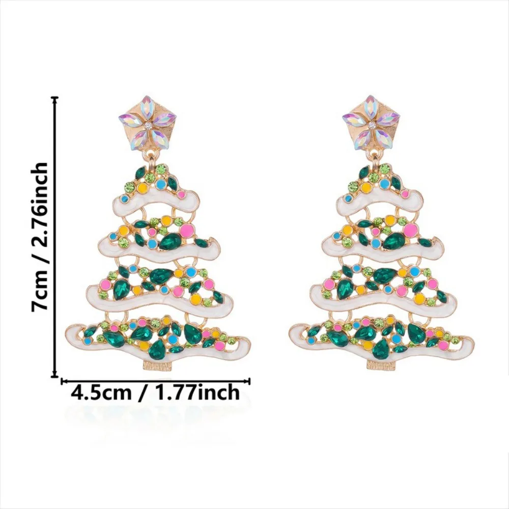 Rhinestone Decorated Christmas Tree Earrings Enamel Accent Colorful Gemstone Drop Earrings Pendant Style Star Pendant Design