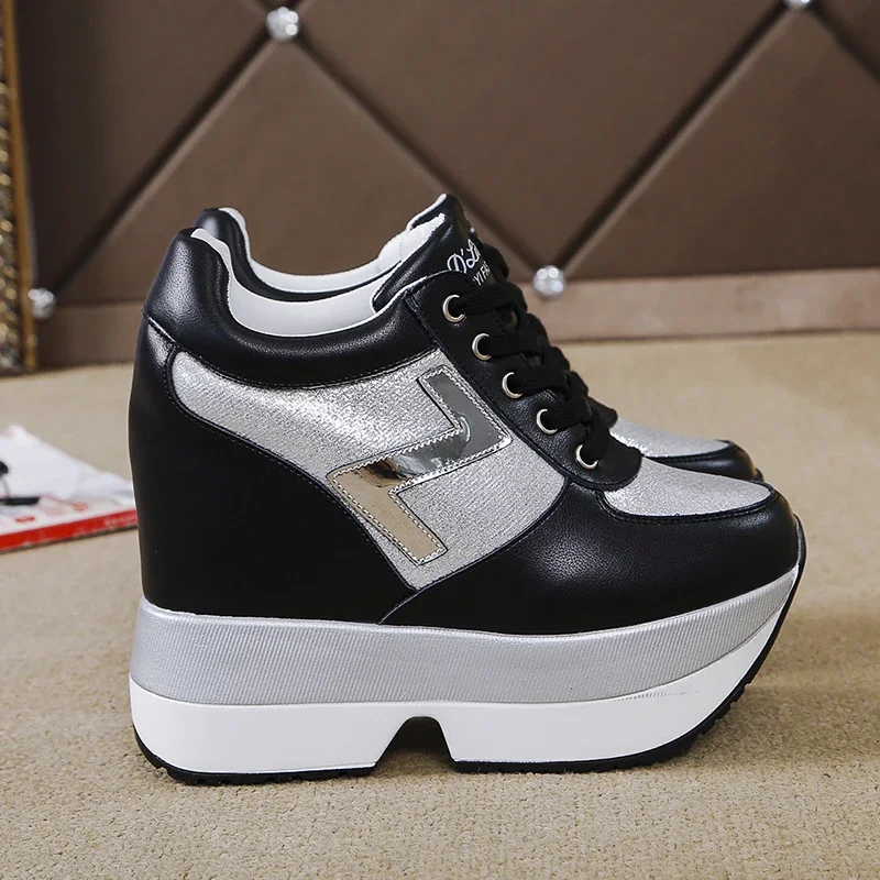 Hot  Autumn Women High Platform Shoes Height Increasing Casual Shoes 10CM Thick Sole Trainers Breathable Shoes Women Sneakers