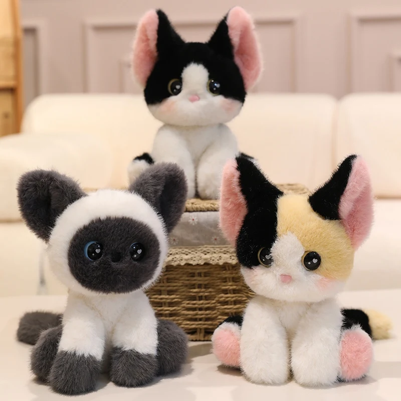 

24CM Cute Sitting Siamese Cat Plush Doll Simulation Devon Rex Stuffed Animal Toys For Birthday Xmas Gifts