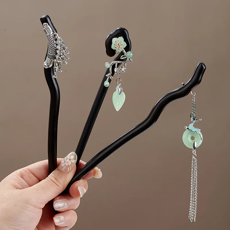 New Chinese style ebony hairpin ethnic style classical handmade Hanfu qipao accessories for women view 3