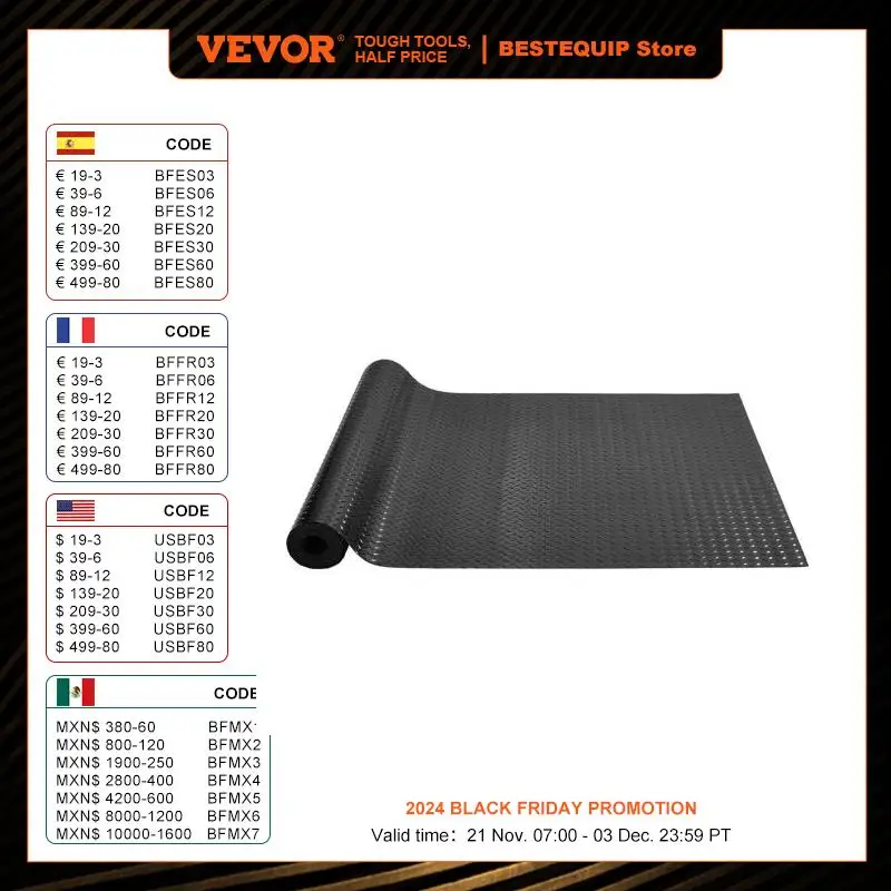 VEVOR Garage Floor Mat 177.17x43.31In PVC Garage Flooring Roll Non-Slip Diamond Texture 106.56 sq. ft Covering Space Garage Mats