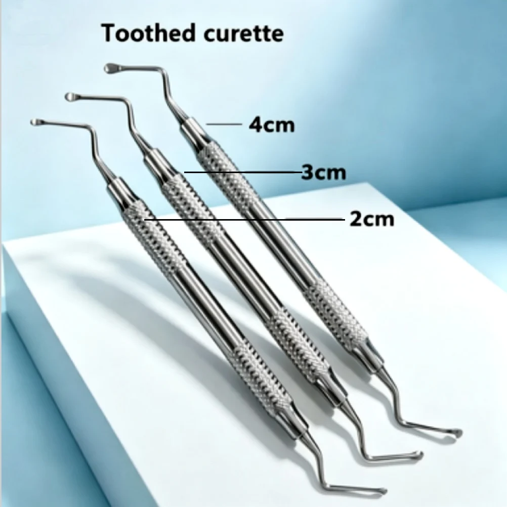 3Pcs Periodontal Curette Set Double-Ended Spoon Excavator & Toothed Scaler for Dental Tartar Cleaning
