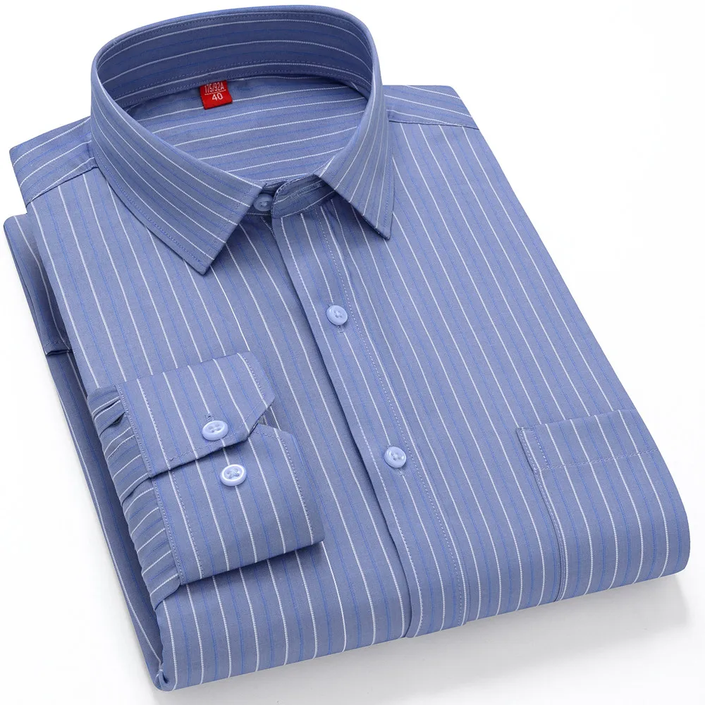 Plus 7XL 6XL 5XL Business Shirts For Men Autumn Long Sleeve Causal Soft Anti-Wrinkle Stripe Checked Print Fashion Man Clothes