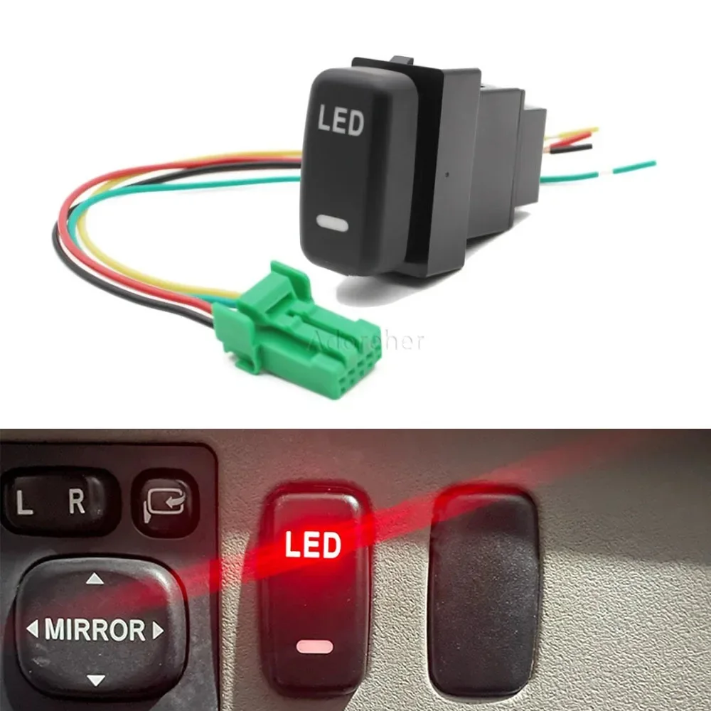 Car Red LED Light Button Switch with Wire For Mitsubishi Outlander Pajero V73 V93 V97 Lancer EX Accessories