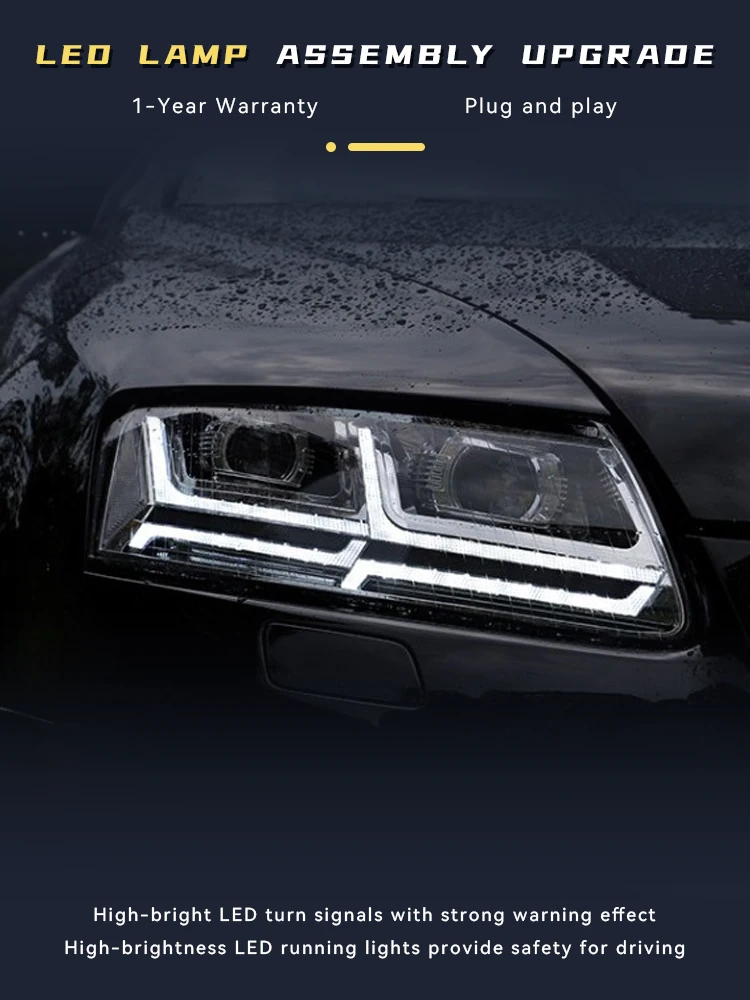 Car Head Lights For Audi A6L 2005-2011 Flowing Water Turn Signal Dual Lens Design Headlight Upgrade LED Front Lamp Accessories