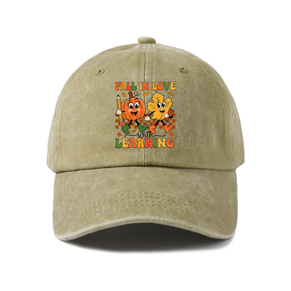 Retro Fall In Love Learning Baseball Cap, Vintage Washed Adjustable Unisex Dad Hat, Casual Gift