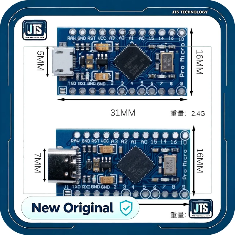 Pro Micro uses the ATMEGA32U4 with its own USB bootloader, 5V/16M microcontroller development board, original