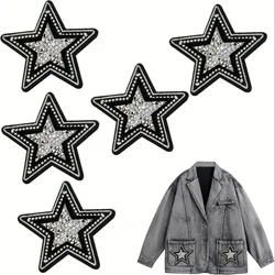 5 PCS Black and White Twinkle Stars Embroidery Applique Patches, Sewing Patches Iron on Clothing Jackets Jeans Backpack Hat Art