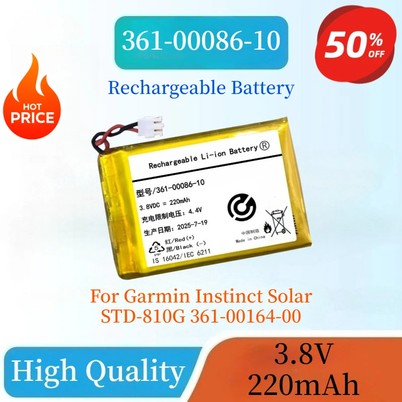

High Quality New 361-00086-10 3.8V 220mAh Replacement Sports Watch Battery For Garmin Instinct Solar STD-810G 361-00164-00