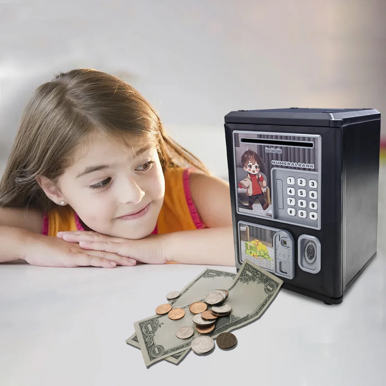 Tirelire de dessin animé pour enfants, mot de passe, pièce de monnaie à empreintes digitales, rouleau automatique, boîte d'économie d'argent, jouets, banque d'argent, cadeau de noël pour filles et garçons