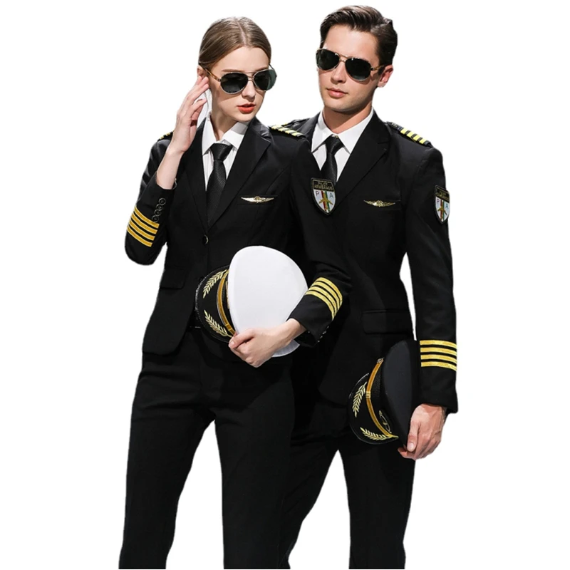 

Flight Attendant Costume Pilot Uniform Women Airline Air Hostess Aviation Stewardess Uniforme Aviator Jacket Pants Pilot Suit