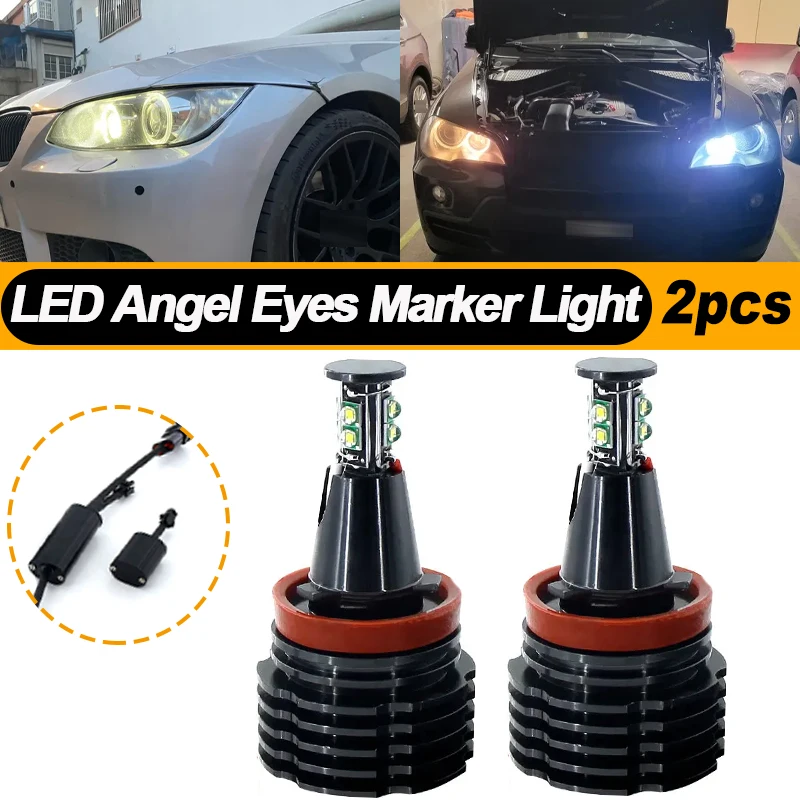 

2PCS For BMW E60 E61 E90 E92 E70 E71 E82 E89 1 3 5 Series X5 X6 Z4 H8 LED Angel Eye Halo Light Headlight Replacement accessories
