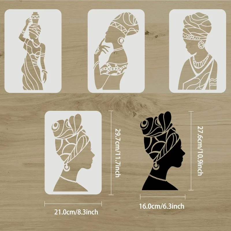 4PCS Tribal Women Stencil 11.7x8.3 inch Tribal Wall Stencils for Painting Reusable Large DIY for Painting on Wall and Fabric