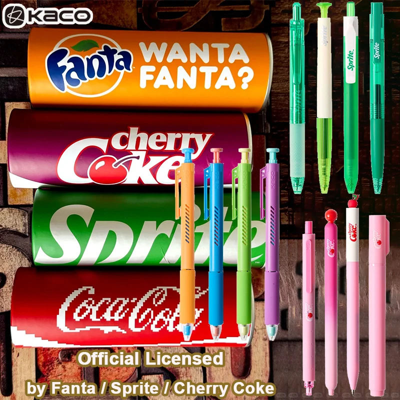 Set de Bolígrafos de Gel con Licencia KACO Fanta/Sprite/Cherry Coke, 0.5mm, con Tira Desprendible, Diseño de Lata de Refresco, Papelería Novedosa, Experiencia Divertida de Desempaquetado