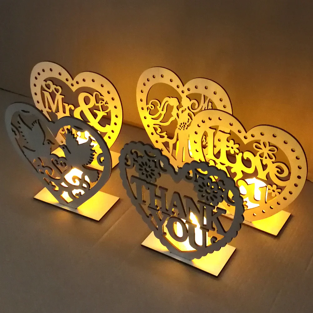 

Wedding Heart Wooden Mr Mrs Table Decoration with LED Light Craft Ornaments Wedding Party Supplies