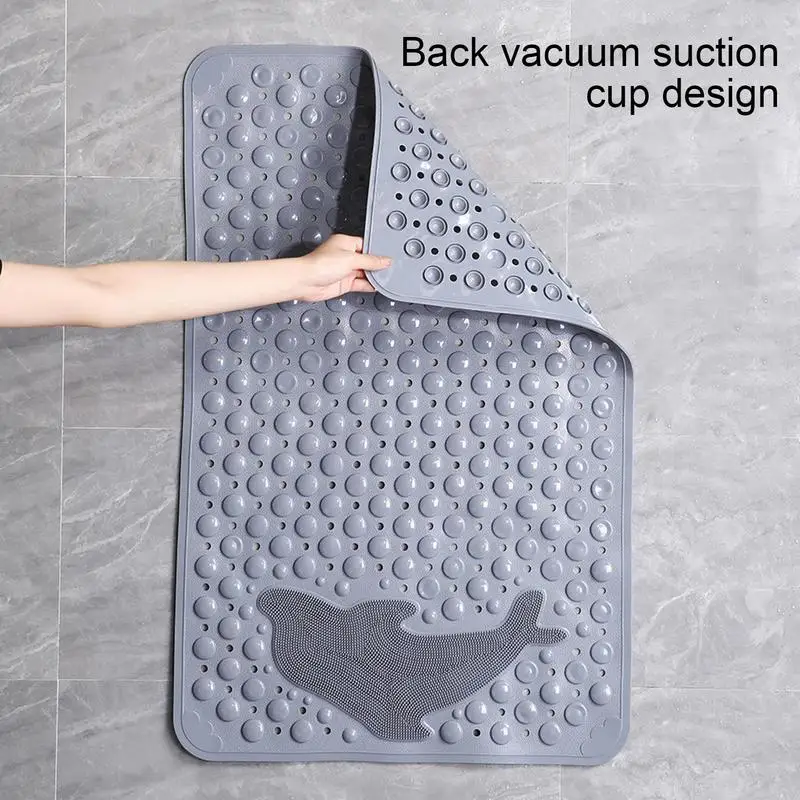 

Bathroom Bath Mat Bathtub Anti-Slip Mat With Dolphin Pattern Machine Washable Thickened Massage Brush Pad With Suction Cups