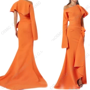 Oimg-Ladies mit einer Schulter, einfaches Faltenkleid, Satin-Ballkleider, großes Strandkleid, Orange, Sommer 8 Hauptverkäufe Laranja Abschlusskleid - №7