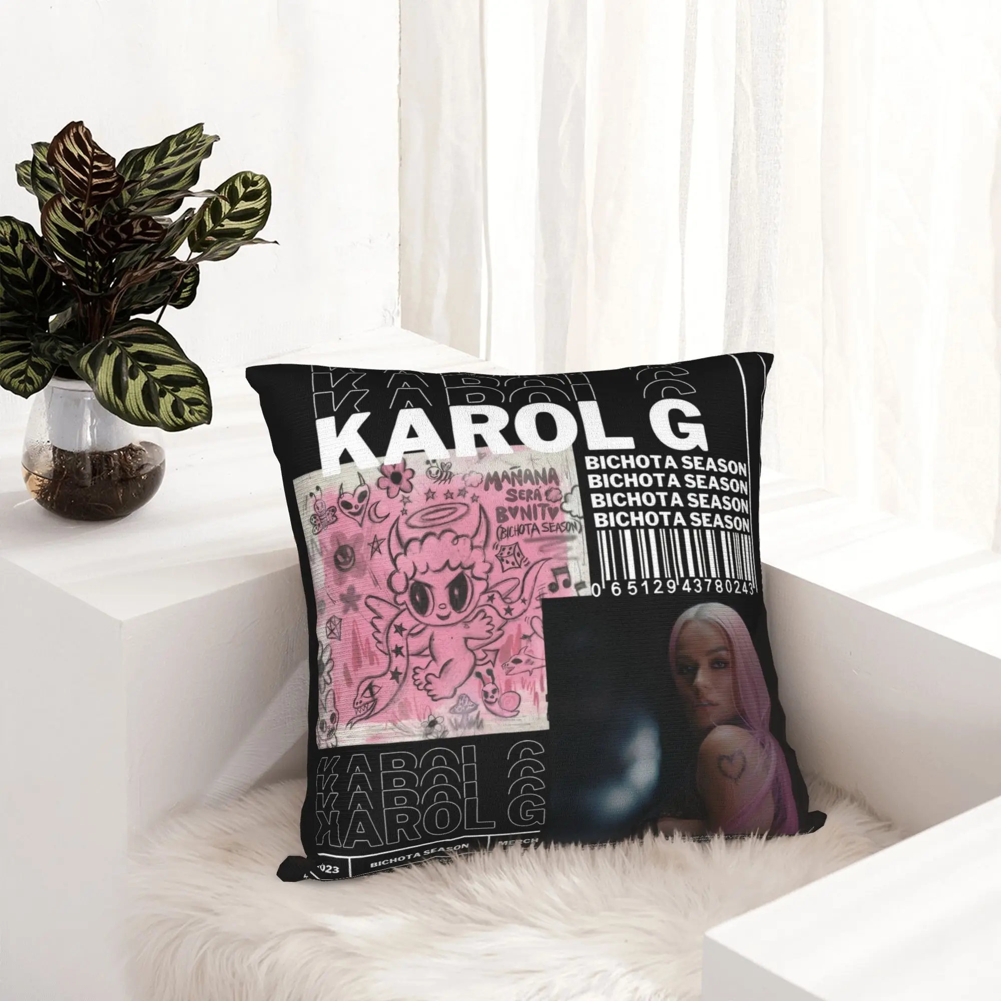 Karol G Pillowcase Double-sided Printing Fabric Cushion Cover Decor  Throw Pillow Case Cover Seater Square 45*45cm