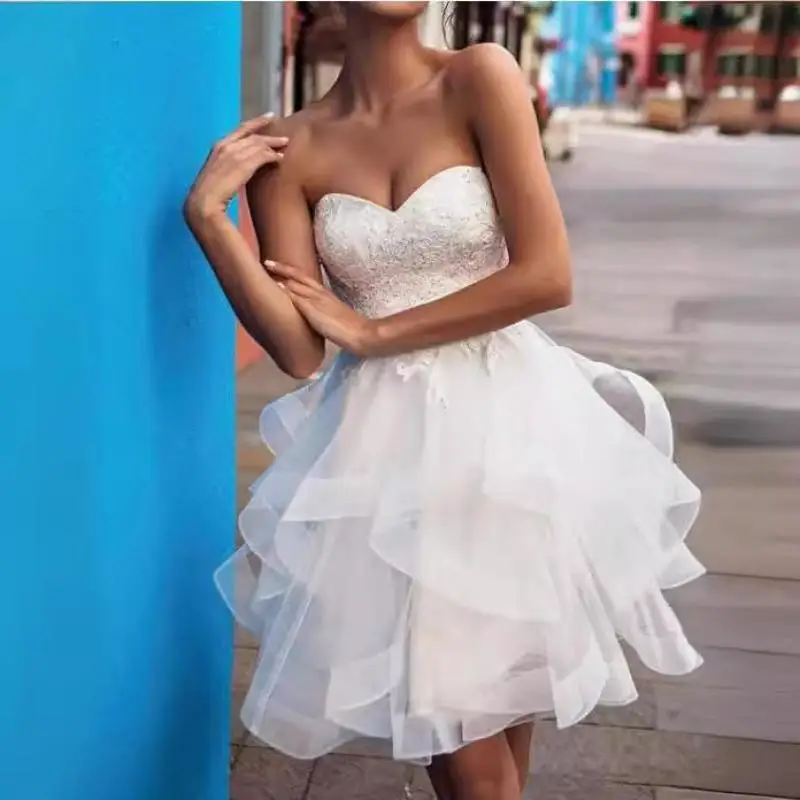 Strap Short Wedding Dress 2025 New White Bridesmaid Dress Wedding Toast Dress Banquet Annual Meeting Puff Dress Customized