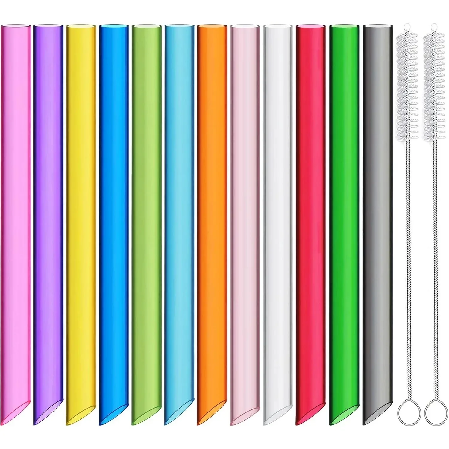 Bubble tea straws, reusable, with 2 cleaning brushes, extra wide colorful reusable juice straws and boba straws, 12 pieces