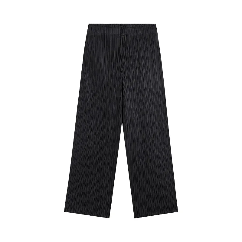 Miyake Pleated Pants 2026 Summer New High-End Casual Trousers Women Versatile Elastic Waist Slim Draped Pleats Straight Pants