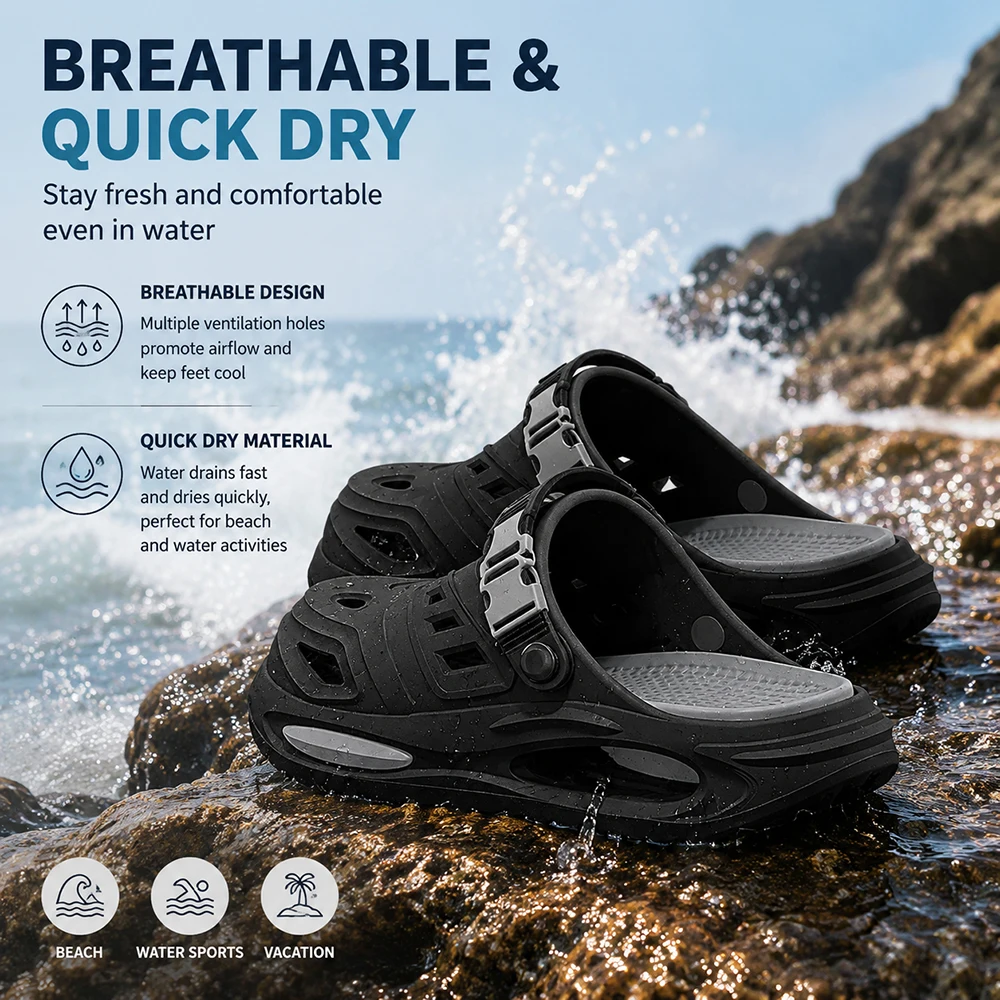 Men Lightweight High Elastic EVA Platform Clogs Removable Insole Waterproof Quick Dry Outdoor Walking Driving Casual Sandals view 2