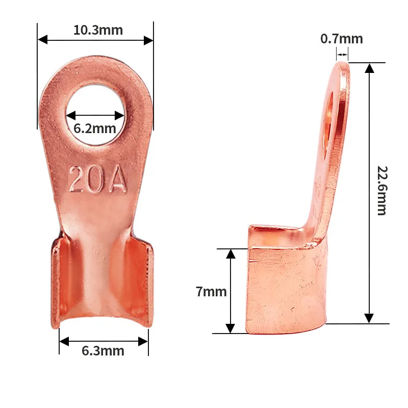 100 قطعة OT-20A حلقة مفتوحة نوع سلك كابل موصل غير معزول العروات النحاسية العارية محطات تجعيد