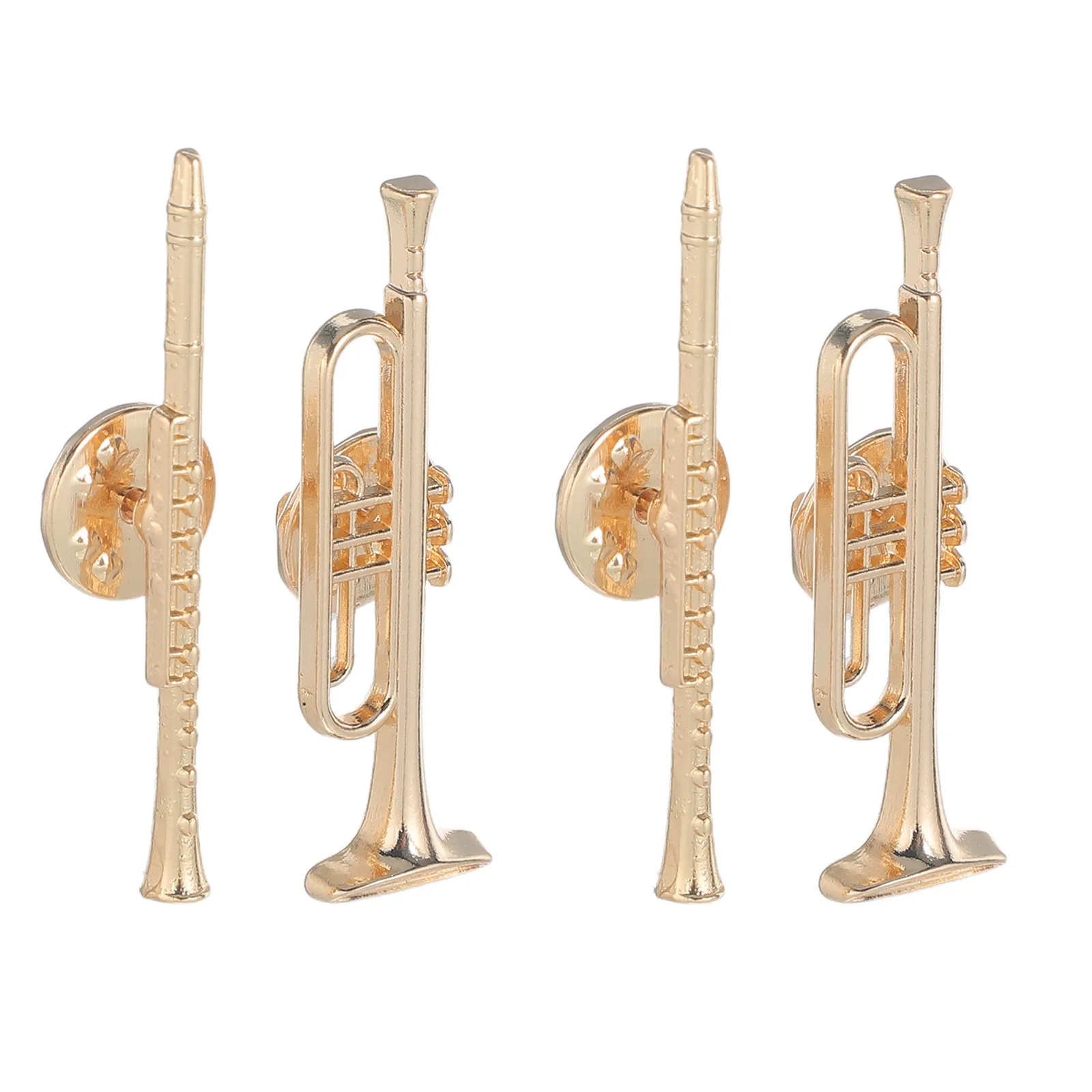 4Pcs Alloy Musical Instrument Brooch Unique Trumpet Flute Shape Lapel Pin Music Gift Badge for Musicians Band Concert