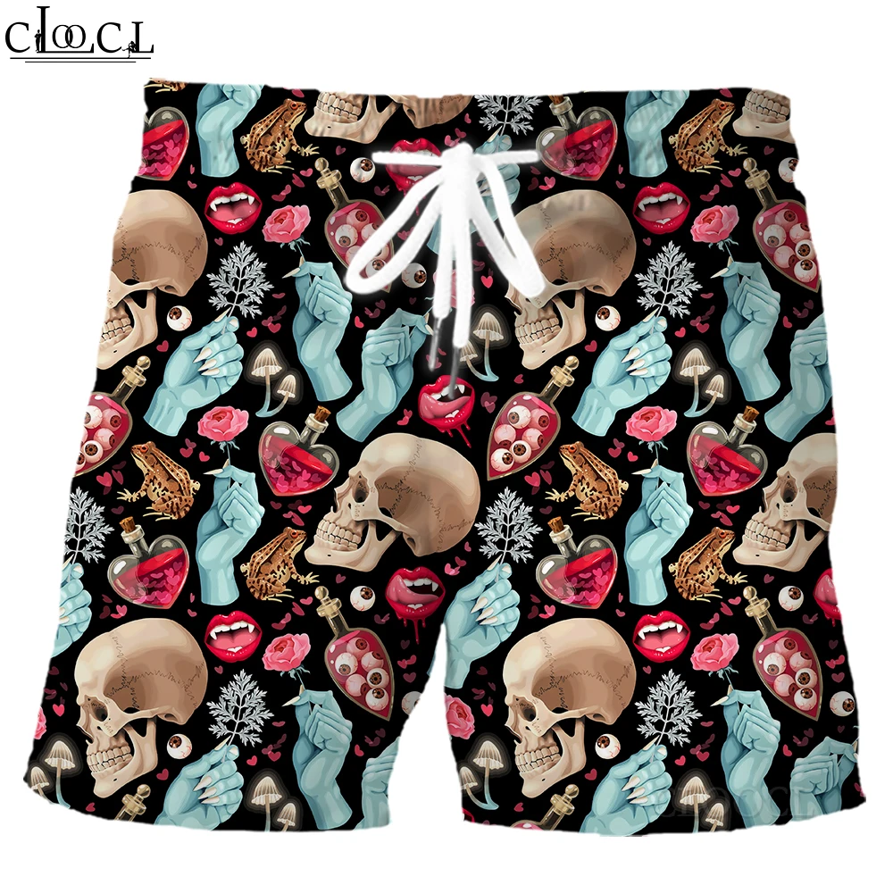 HX Fashion Mens Shorts Skull Floral 3D Printed Pants Elastic Pockets Sports Shorts Beach Shorts Men Clothing Dropshipping