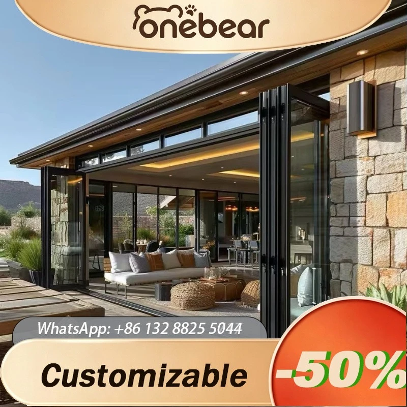 Any Size Custom Stylish Heat Insulated Aluminum Bifold Door Low Glass Exterior Door For Balcony Terrace