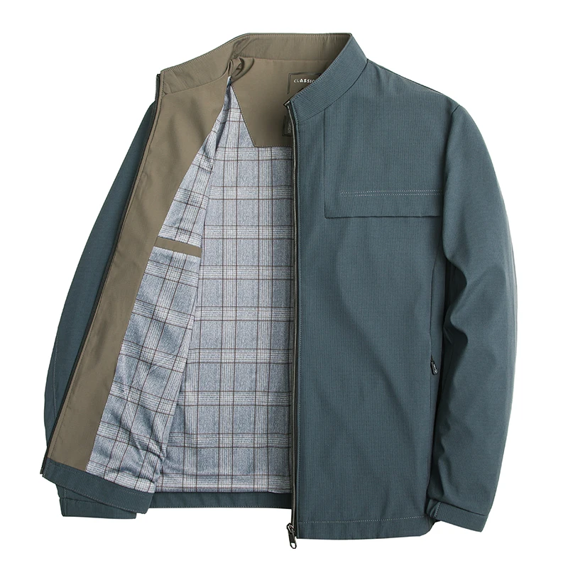 

Men‘s Jacket with Zippered Pockets Spring Autumn Lightweight Business Casual Baseball Collar Coat Men's Outerwear Top