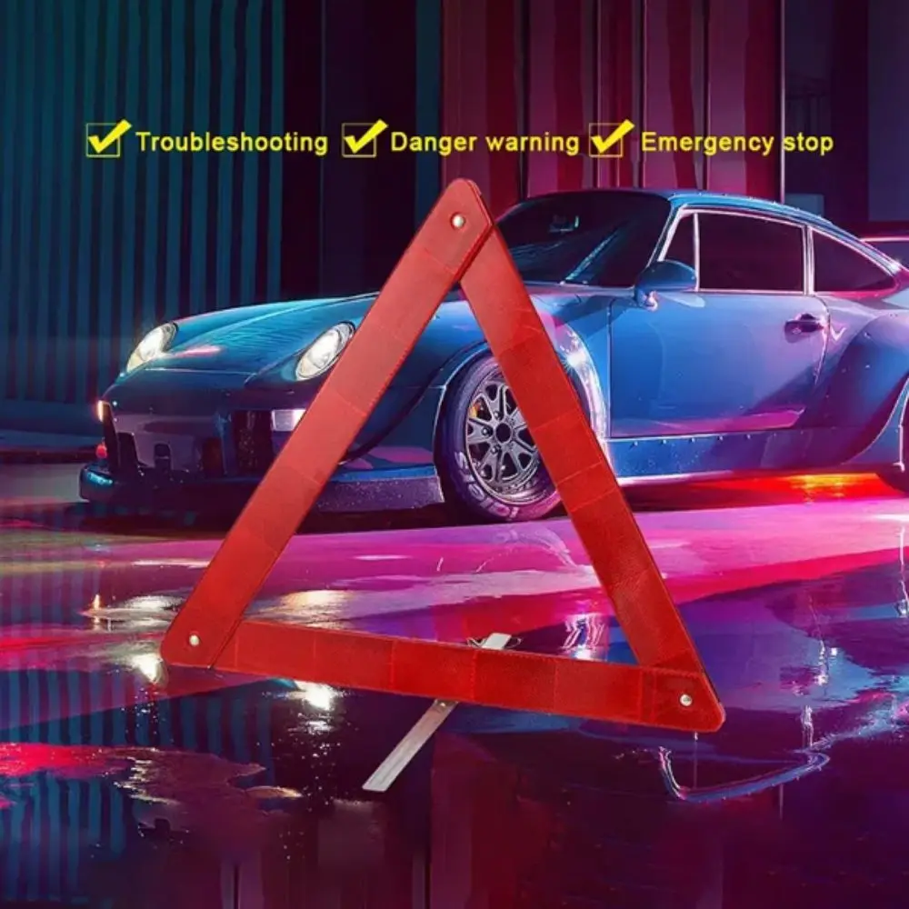 Picture 4: Reflective Emergency Warning Triangle Metal Bracket Foldable Road Safety Device 2Pcs Set Folded Stop Sign