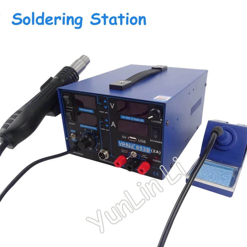

Soldering Station Hot Air Gun Welding Machine + Soldering Iron 853D 2A