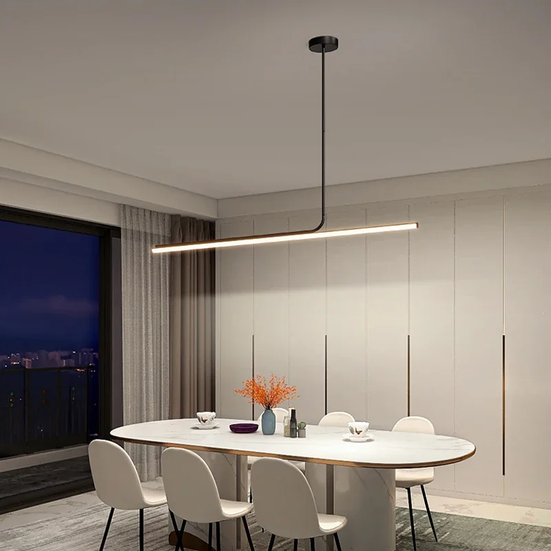 Imagem -04 - Escandinavo Moderno Tubo Longo Led Pendant Light Preto Dimmable Minimalista Iluminação Quarto Escritório Mesa de Jantar