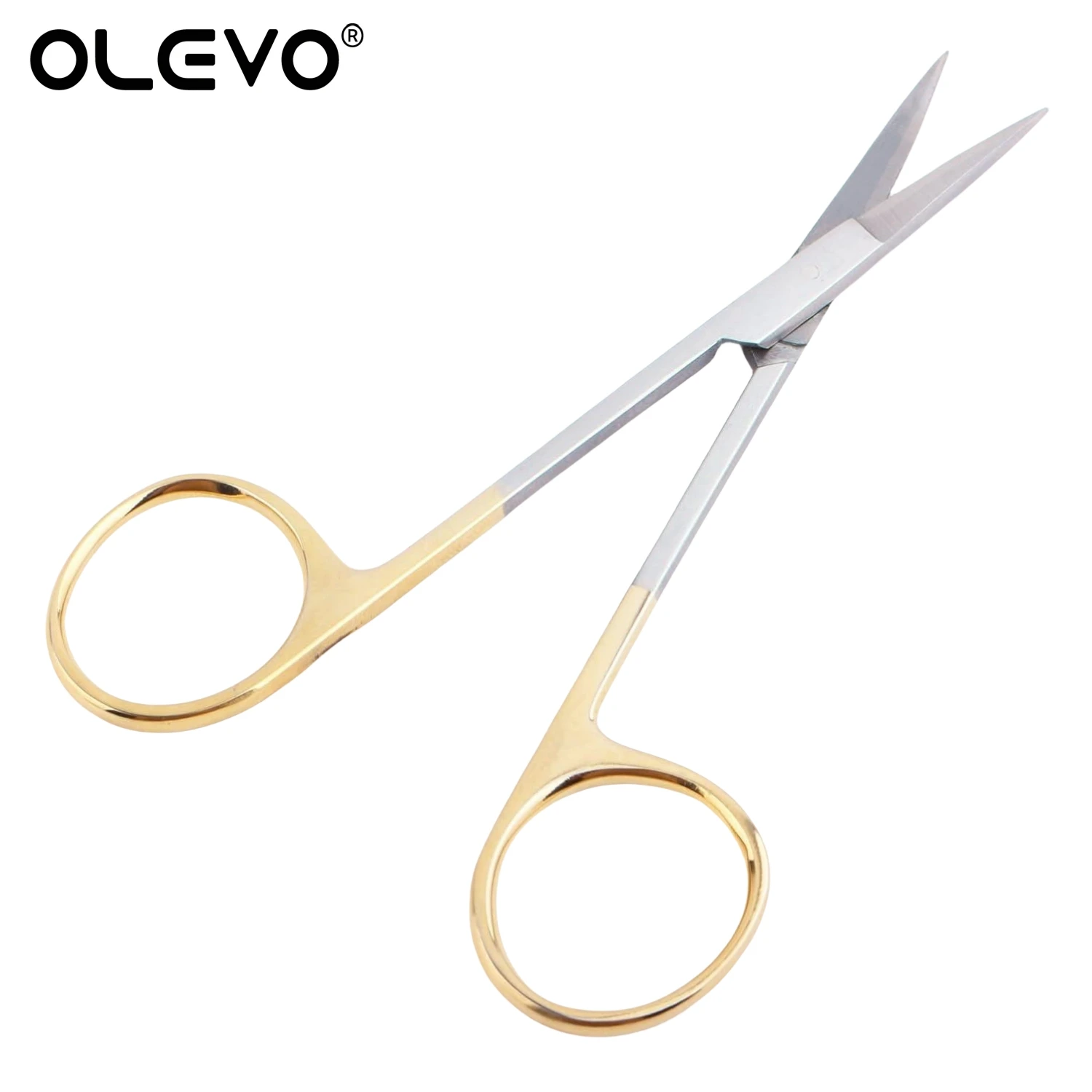 Dental Medical Surgical Scissors, alicate de agulha, aço inoxidável, banhado a ouro Handle, reta, ponta curva, Forceps Tools, 11,5 centímetros