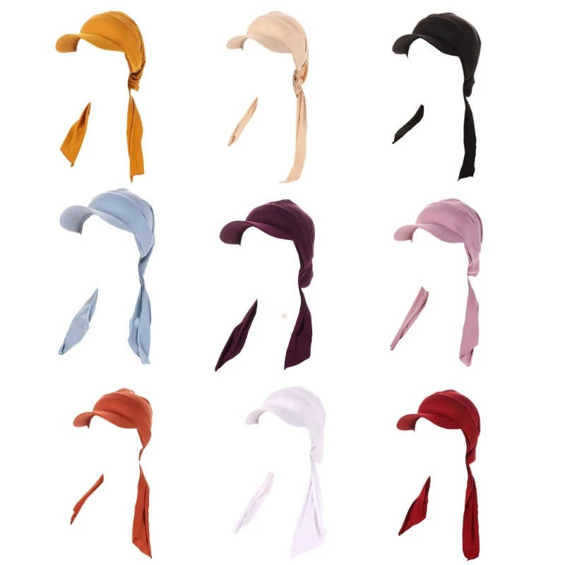 Fashion Hijabs for Women Muslim Soft Stretch Wrap Headwear Hat Cancer Chemo Turban Caps Back Ties Closure Dropshipping