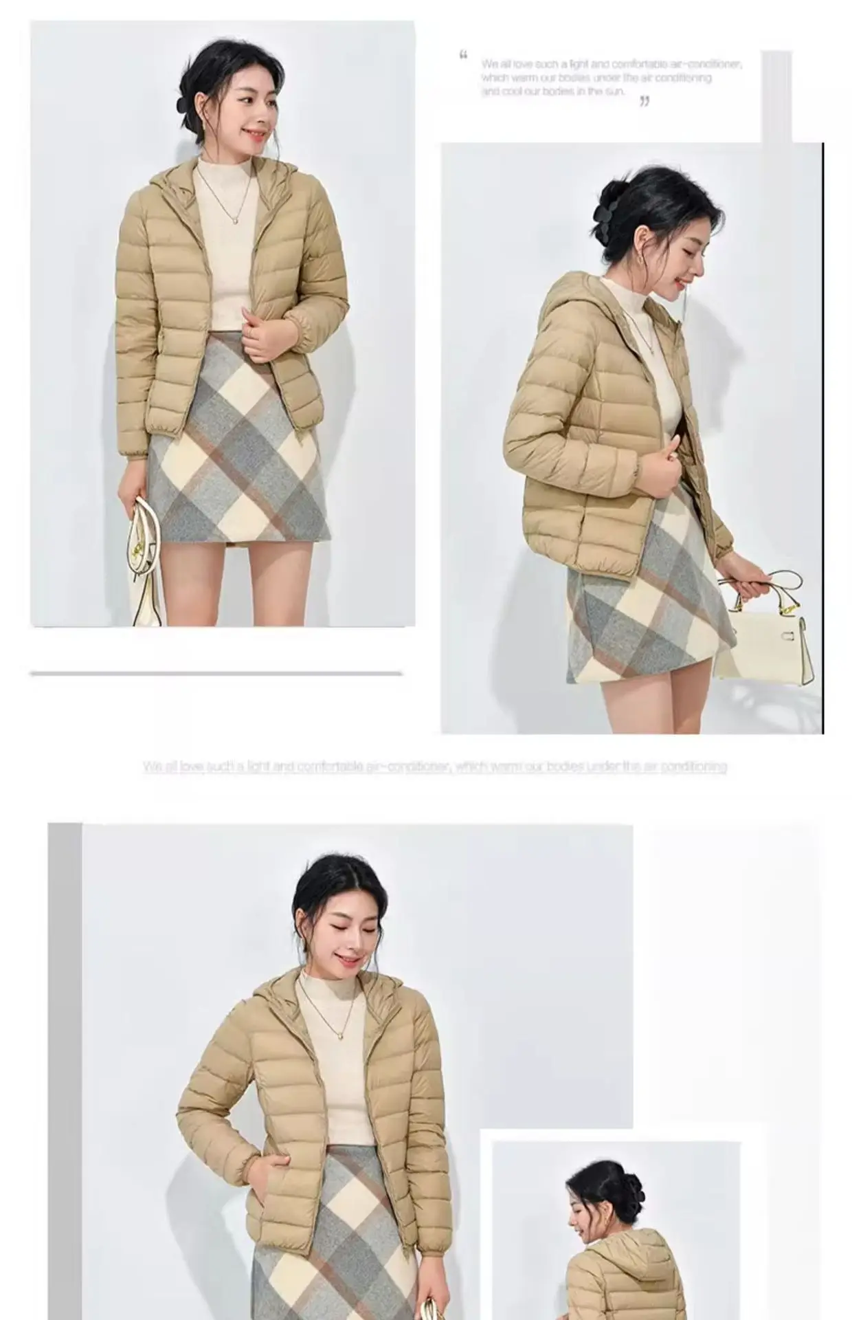Women's Lightweight Casual Hooded Down Jacket Autumn Winter Minimalist Short Down Coats Female Solid Color Zipper Warm Outerwear