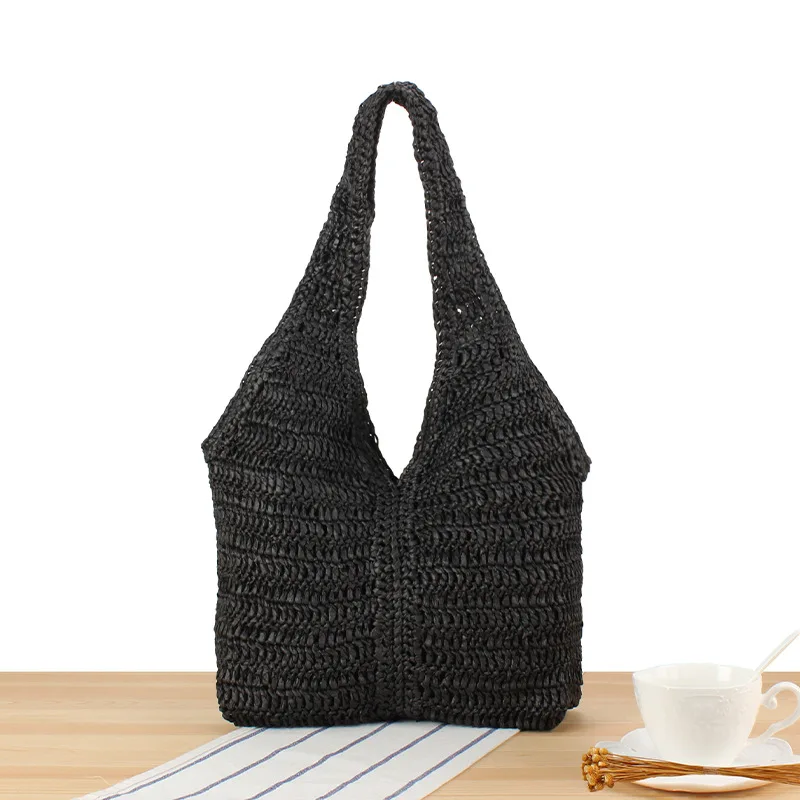 Bolsa tote de palha casual, bolsa de ombro feminina feita à mão, verão, praia, grande, shopper, 2025 bali