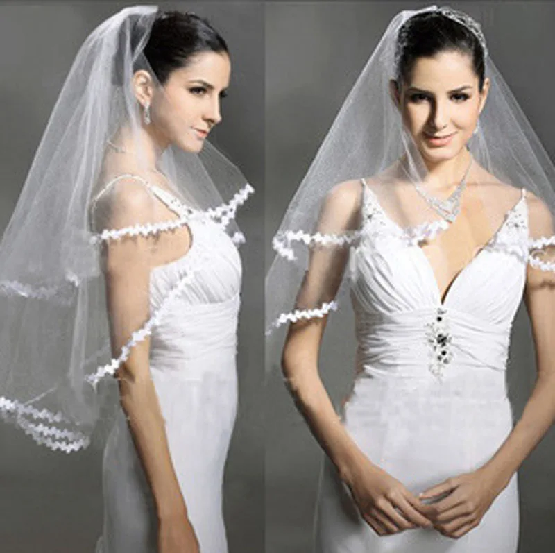 1M Single Layer Women Short Sheer Tulle Wedding Veil Colorless Small Leaf