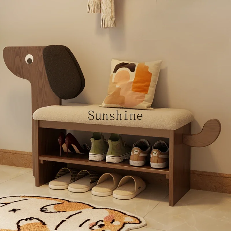 Solid wood puppy seated shoe changing stool storage rack shoe rack